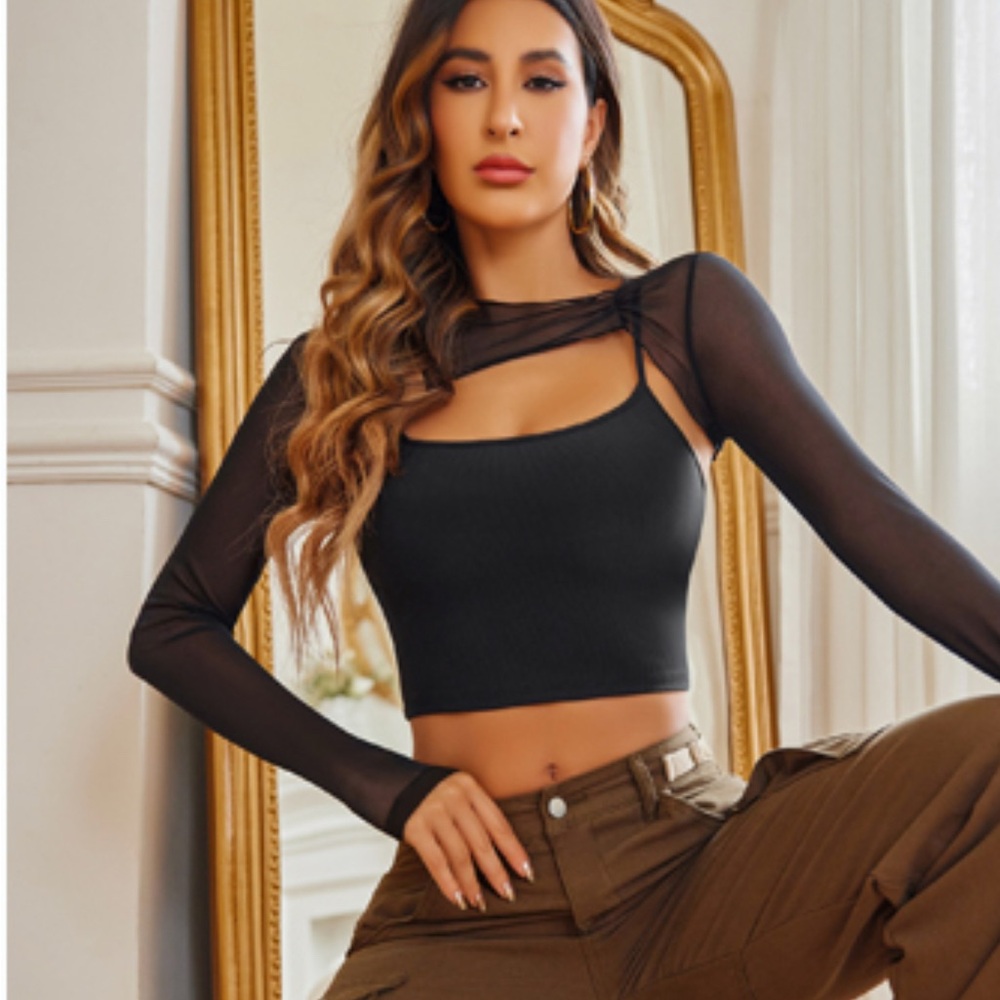 RIOT army green mesh swim cover longsleeve crop